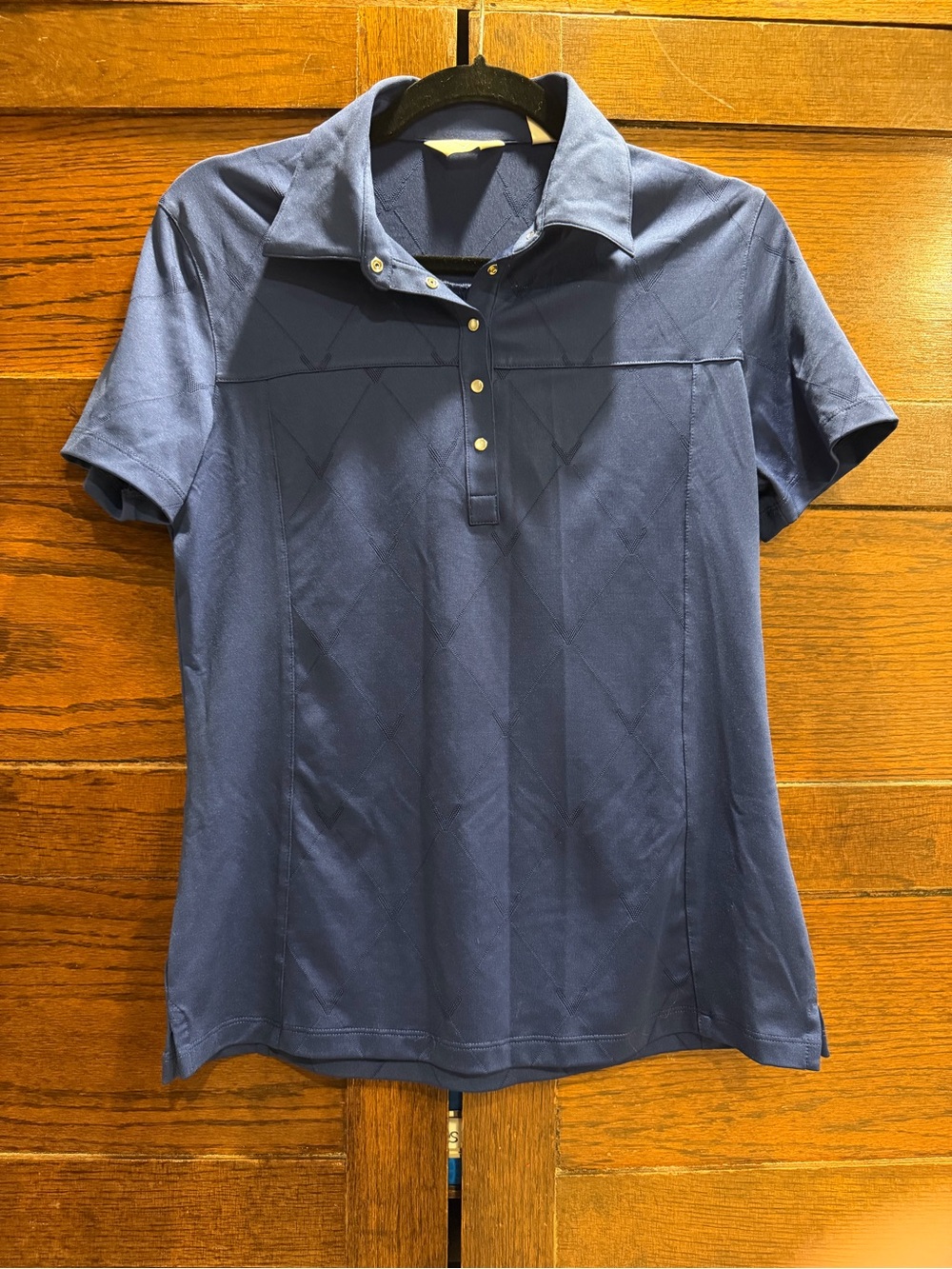 Callaway medium Short Sleeve golf Polo Top shirt Navy blue wicking pearl snap